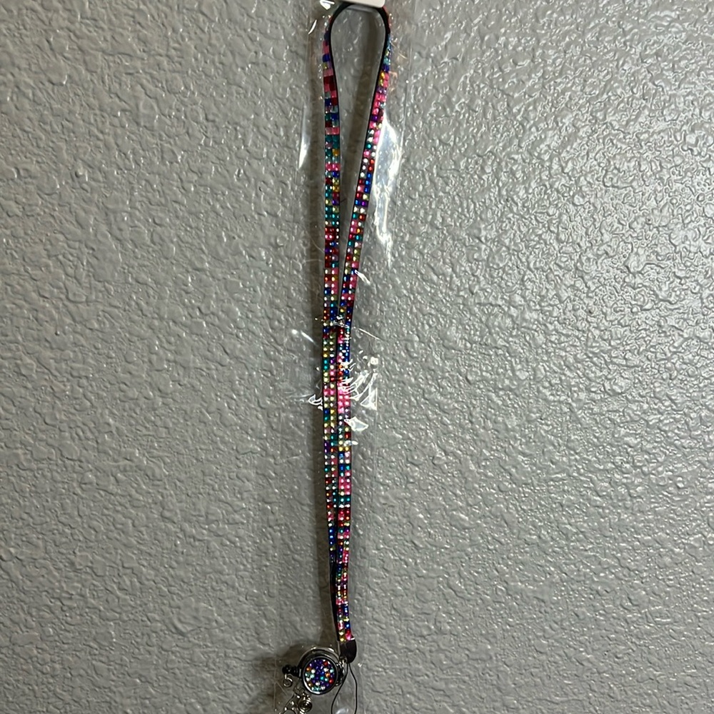 Muli Colored Gem Lanyard 15” with badge reel